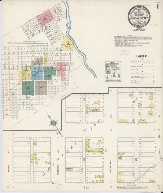 Sanborn Fire Insurance Map from Grand Encampment, Carbon County, Wyoming (1912), Sheet #0001 - Historic Sanborn Fire Insurance Map Print, vintage old map wall art, antique decor, genealogy gift, Wyoming Wyoming map