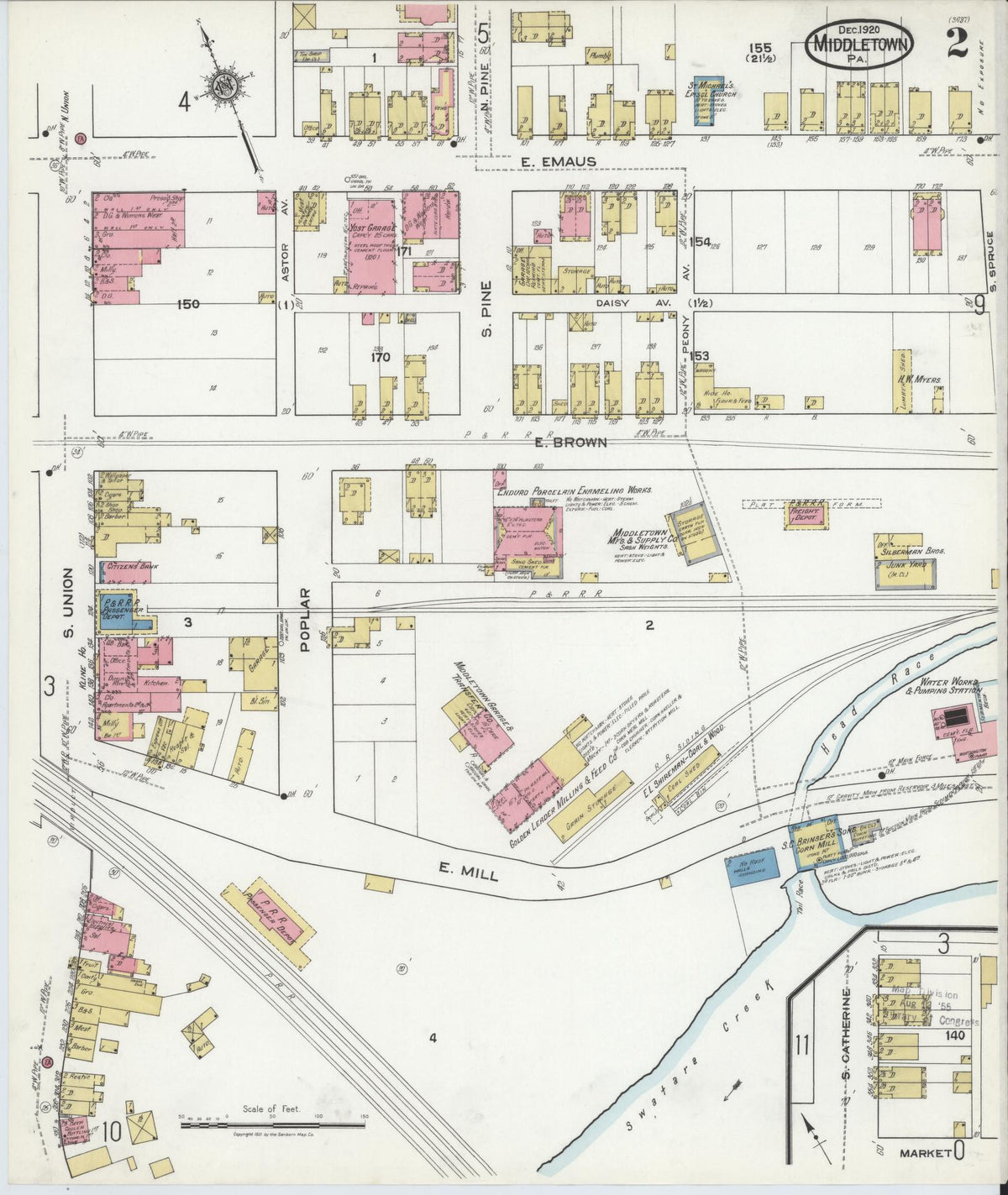 Sanborn Fire Insurance Map from Middletown, Dauphin County, Pennsylvania (1920), Sheet #0002 - Historic Sanborn Fire Insurance Map Print, vintage old map wall art, antique decor, genealogy gift, Pennsylvania Pennsylvania map