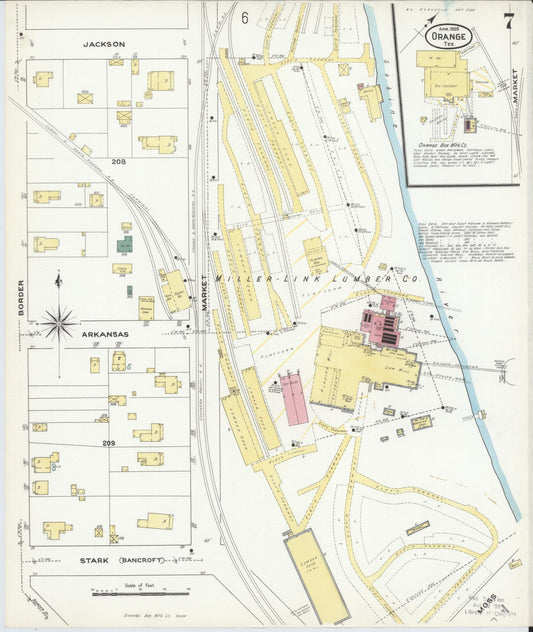Sanborn Fire Insurance Map from Orange, Orange County, Texas (1909), Sheet #0007 - Historic Sanborn Fire Insurance Map Print, vintage old map wall art, antique decor, genealogy gift, Texas Texas map