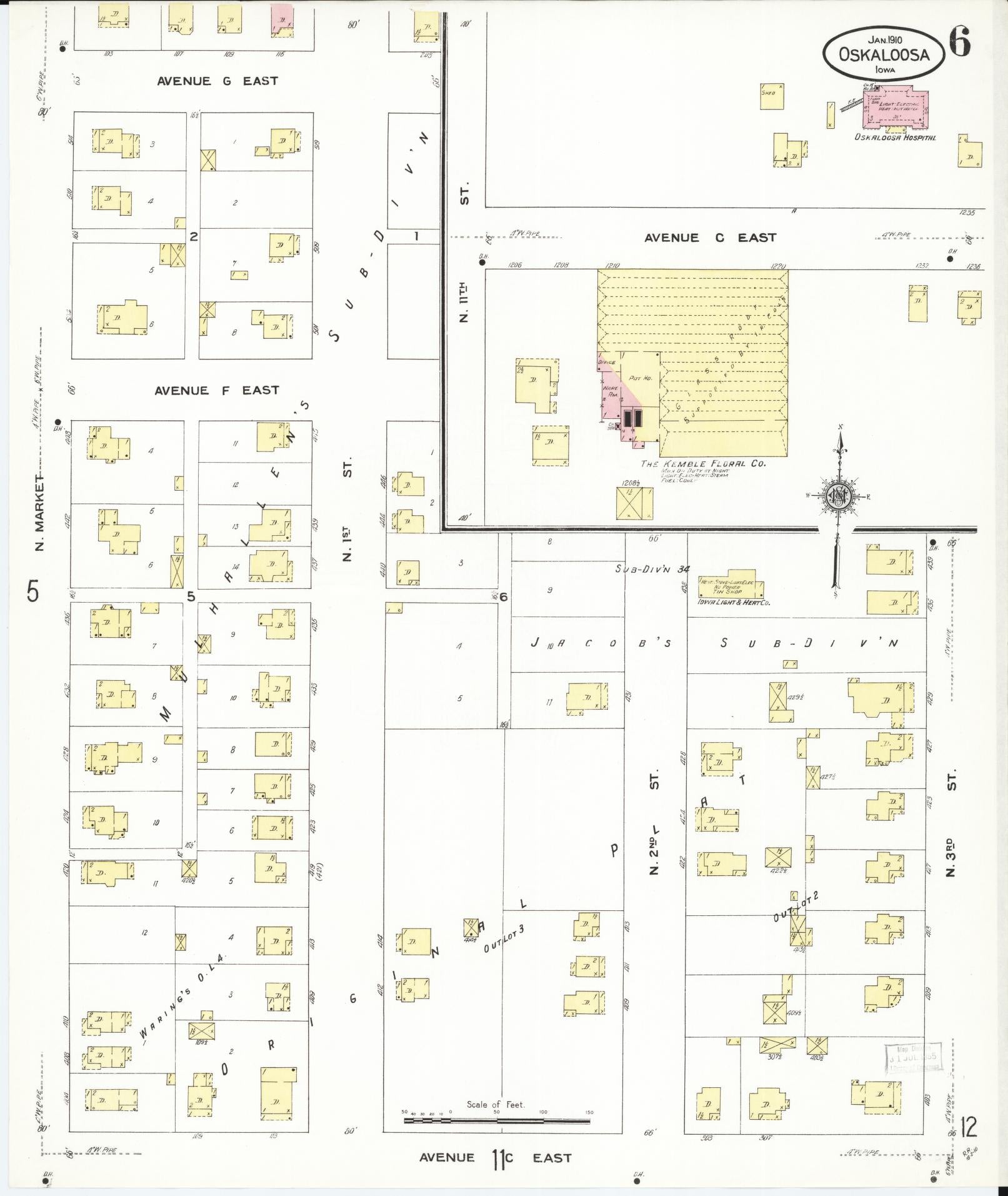 Sanborn Fire Insurance Map from Oskaloosa, Mahaska County, Iowa (1910), Sheet #0006 - Historic Sanborn Fire Insurance Map Print