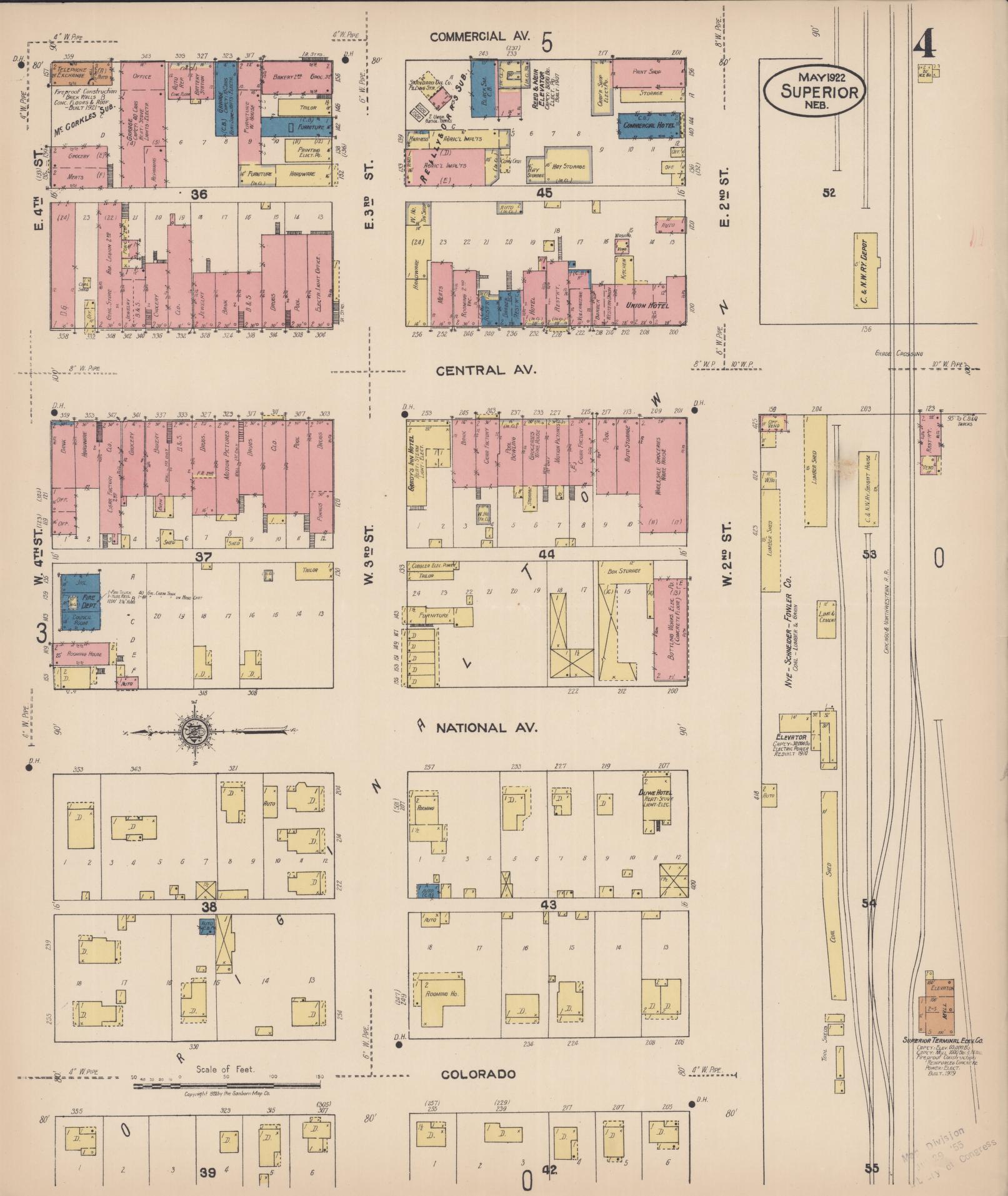 Sanborn Fire Insurance Map from Superior, Nuckolls County, Nebraska (1922), Sheet #0004 - Historic Sanborn Fire Insurance Map Print, vintage old map wall art, antique decor, genealogy gift, Nebraska Nebraska map