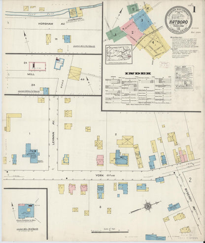 Sanborn Fire Insurance Map from Hatboro, Montgomery County, Pennsylvania (1915), Sheet #0001 - Historic Sanborn Fire Insurance Map Print, vintage old map wall art, antique decor, genealogy gift, Pennsylvania Pennsylvania map