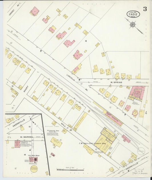 Sanborn Fire Insurance Map from Cadiz, Harrison County, Ohio (1916), Sheet #0003 - Historic Sanborn Fire Insurance Map Print, vintage old map wall art, antique decor, genealogy gift, Ohio Ohio map