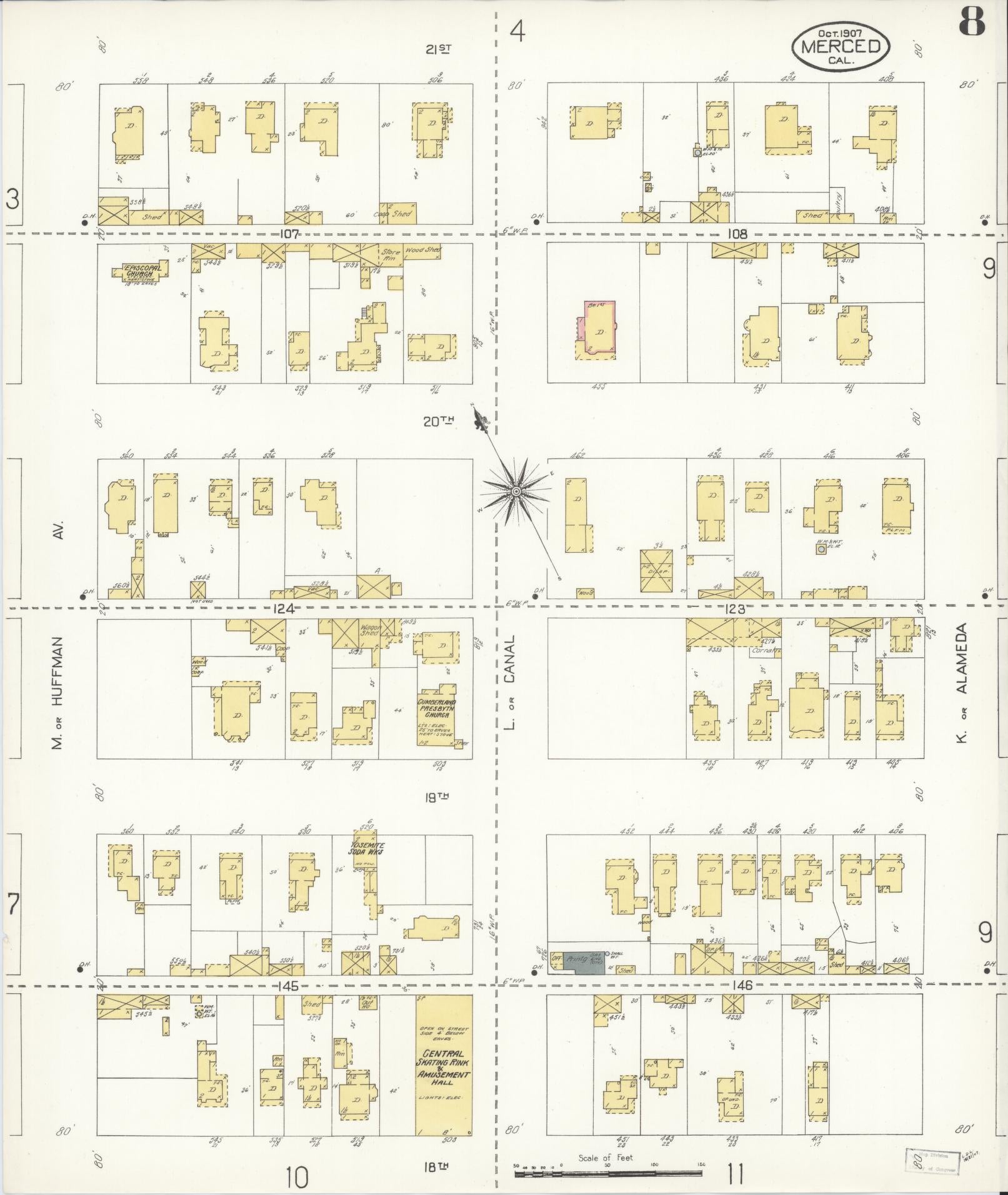 Sanborn Fire Insurance Map from Merced, Merced County, California (1907), Sheet #0008 - Historic Sanborn Fire Insurance Map Print, vintage old map wall art, antique decor, genealogy gift, California California map