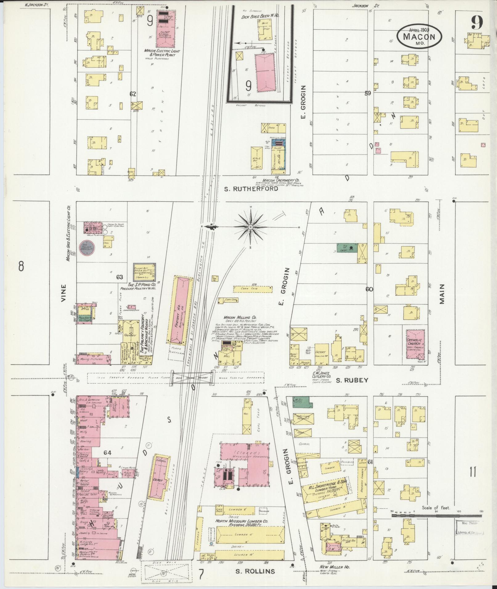 Sanborn Fire Insurance Map from Macon, Macon County, Missouri (1909), Sheet #0009 - Historic Sanborn Fire Insurance Map Print, vintage old map wall art, antique decor, genealogy gift, Missouri Missouri map