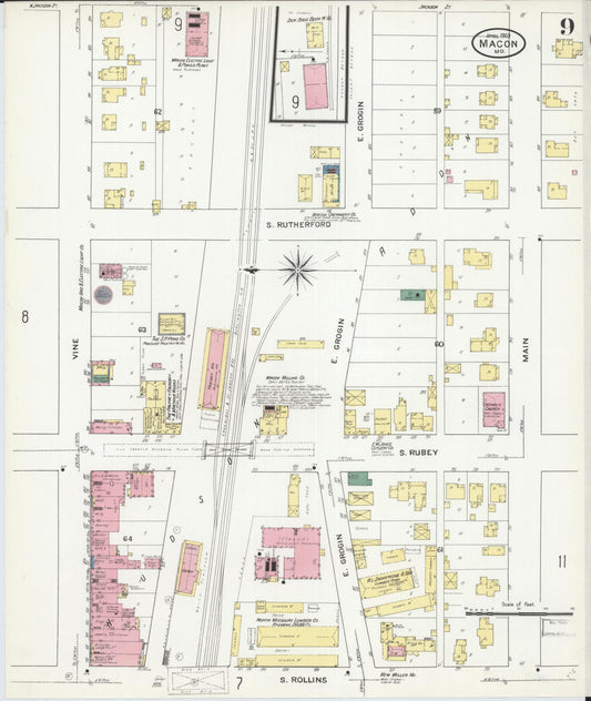 Sanborn Fire Insurance Map from Macon, Macon County, Missouri (1909), Sheet #0009 - Historic Sanborn Fire Insurance Map Print, vintage old map wall art, antique decor, genealogy gift, Missouri Missouri map