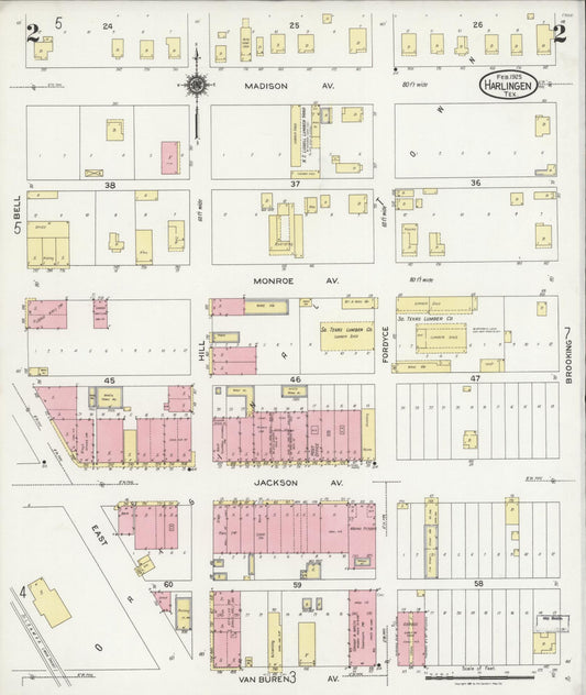 Sanborn Fire Insurance Map from Harlingen, Cameron County, Texas (1925), Sheet #0002 - Historic Sanborn Fire Insurance Map Print, vintage old map wall art, antique decor, genealogy gift, Texas Texas map