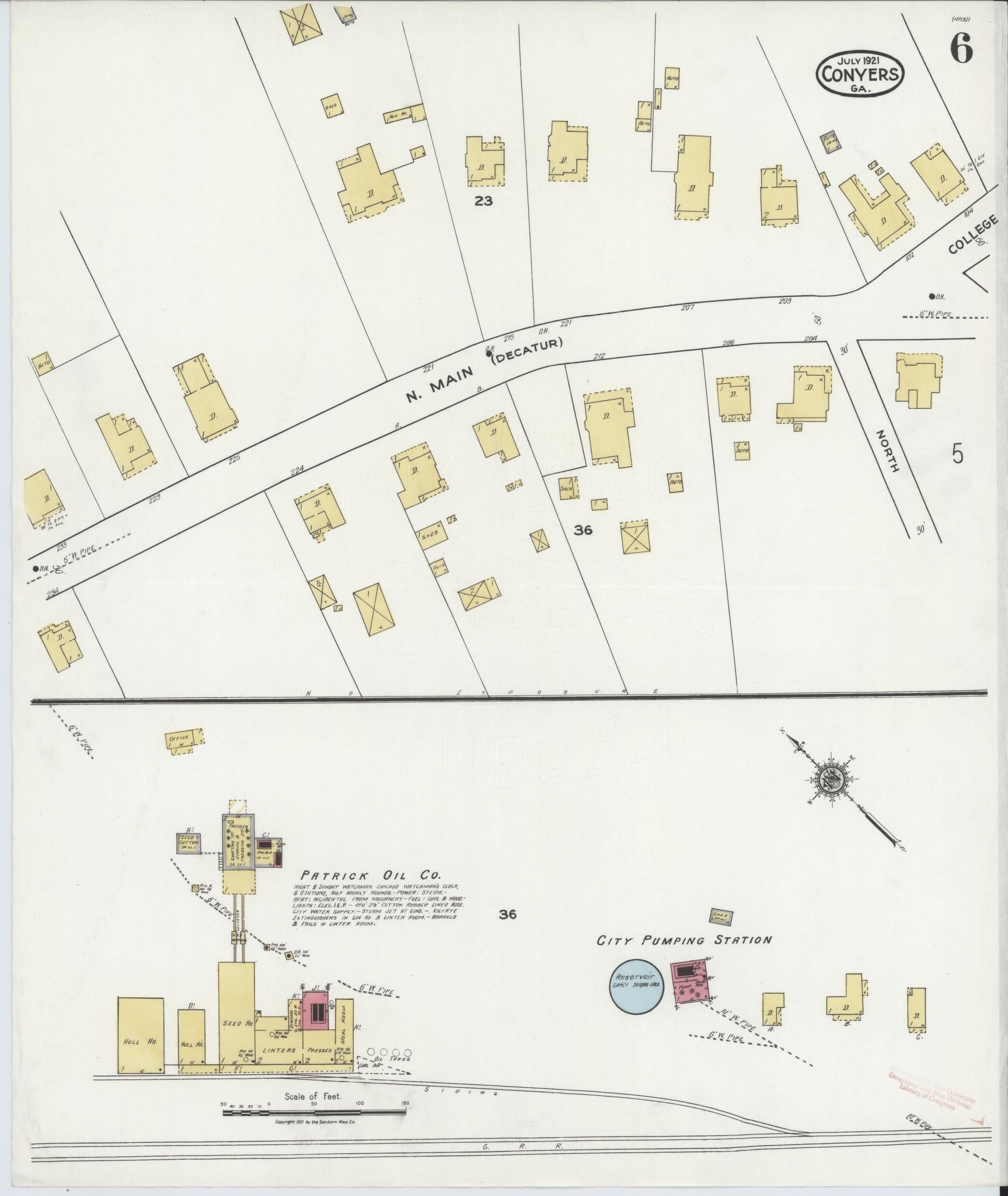 Sanborn Fire Insurance Map from Conyers, Rockdale County, Georgia (1921), Sheet #0006 - Historic Sanborn Fire Insurance Map Print, vintage old map wall art, antique decor, genealogy gift, Georgia Georgia map