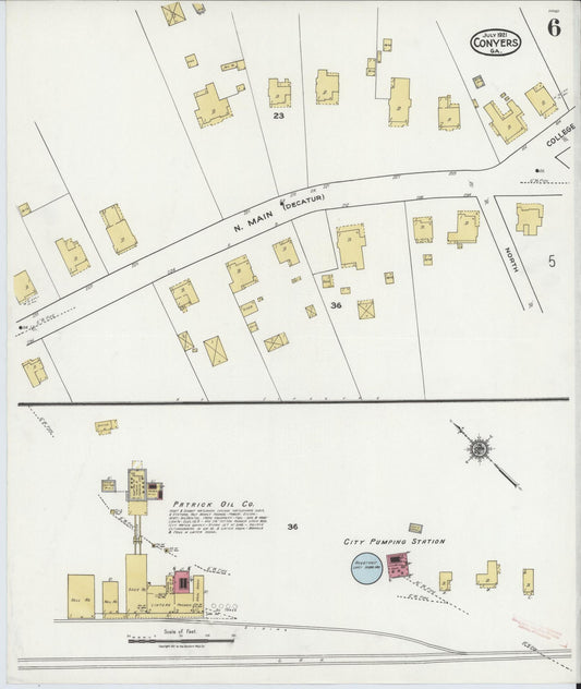 Sanborn Fire Insurance Map from Conyers, Rockdale County, Georgia (1921), Sheet #0006 - Historic Sanborn Fire Insurance Map Print, vintage old map wall art, antique decor, genealogy gift, Georgia Georgia map