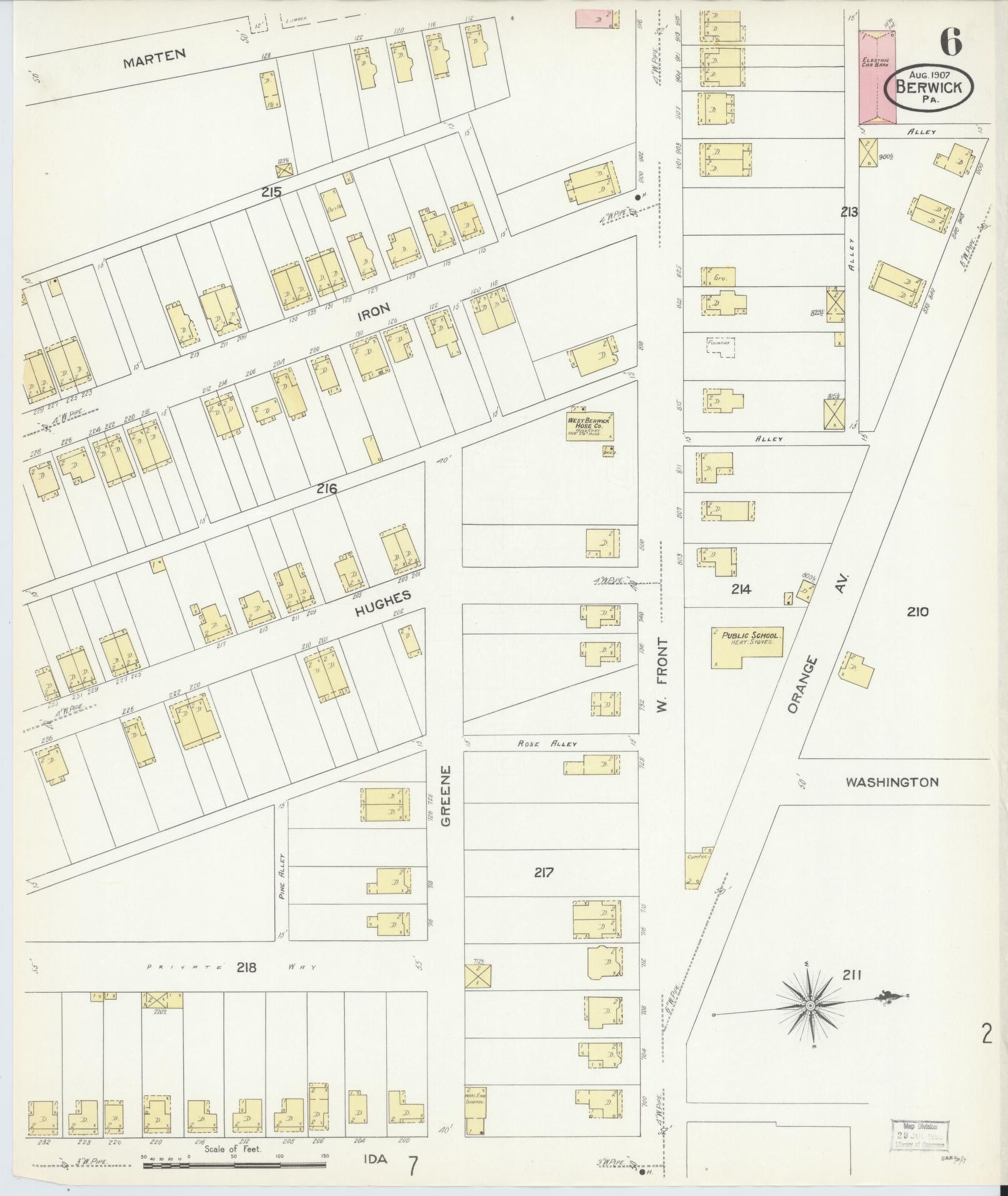 Sanborn Fire Insurance Map from Berwick, Columbia County, Pennsylvania (1907), Sheet #0006 - Historic Sanborn Fire Insurance Map Print, vintage old map wall art, antique decor, genealogy gift, Pennsylvania Pennsylvania map