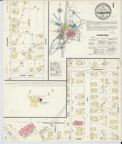 Sanborn Fire Insurance Map from Columbus Grove, Putnam County, Ohio (1911), Sheet #0001 - Historic Sanborn Fire Insurance Map Print, vintage old map wall art, antique decor, genealogy gift, Ohio Ohio map