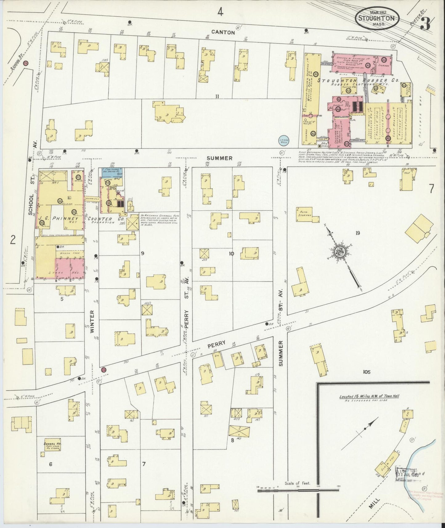 Sanborn Fire Insurance Map from Stoughton, Norfolk County, Massachusetts (1912), Sheet #0003 - Historic Sanborn Fire Insurance Map Print, vintage old map wall art, antique decor, genealogy gift, Massachusetts Massachusetts map