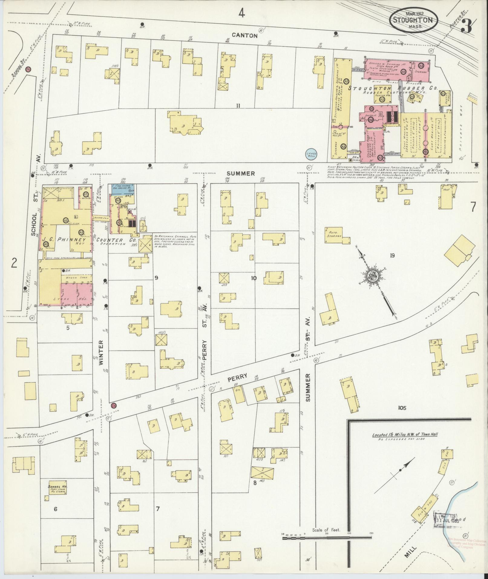 Sanborn Fire Insurance Map from Stoughton, Norfolk County, Massachusetts (1912), Sheet #0003 - Historic Sanborn Fire Insurance Map Print, vintage old map wall art, antique decor, genealogy gift, Massachusetts Massachusetts map