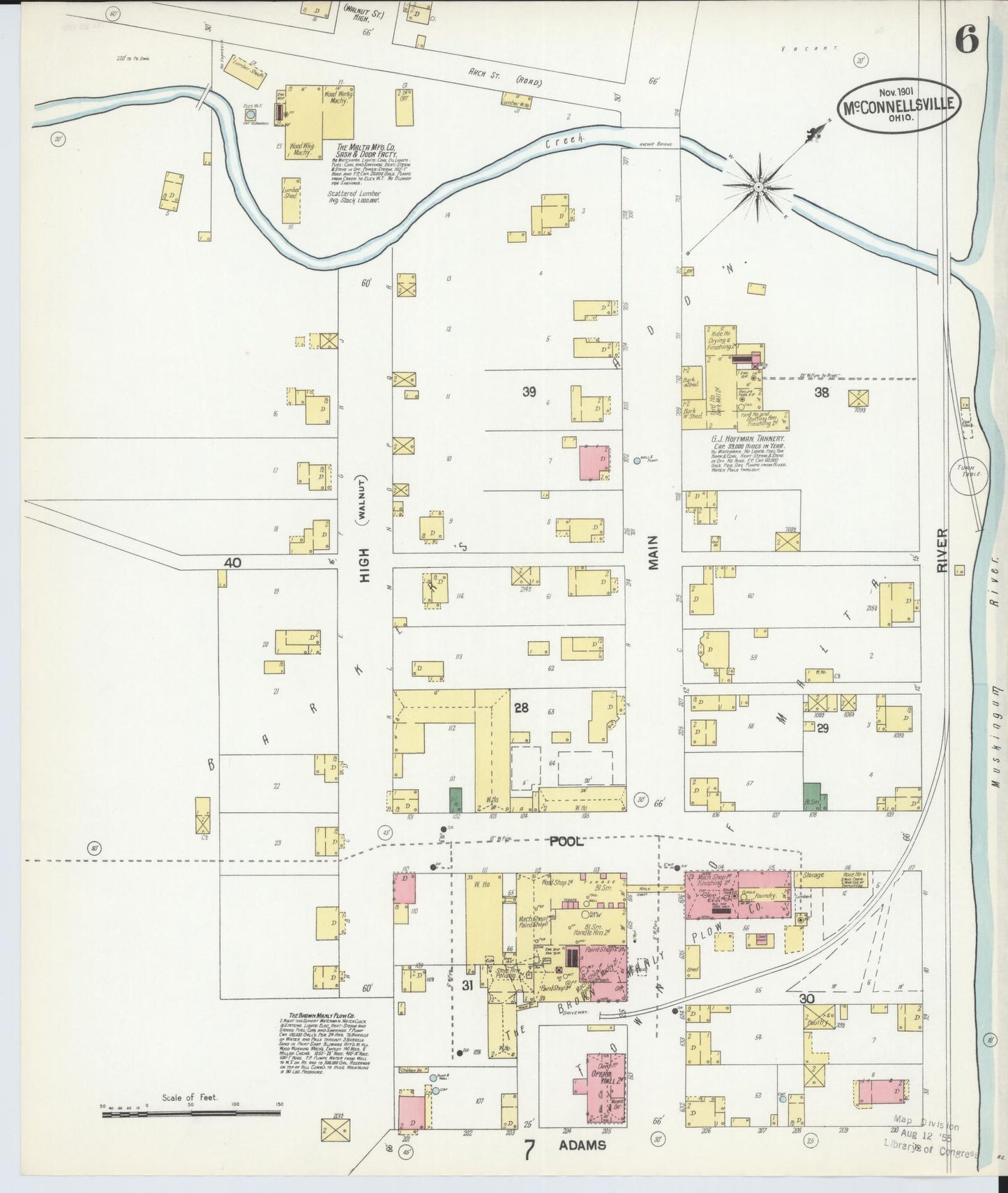 Sanborn Fire Insurance Map from McConnelsville, Morgan County, Ohio (1901), Sheet #0006 - Historic Sanborn Fire Insurance Map Print, vintage old map wall art, antique decor, genealogy gift, Ohio Ohio map