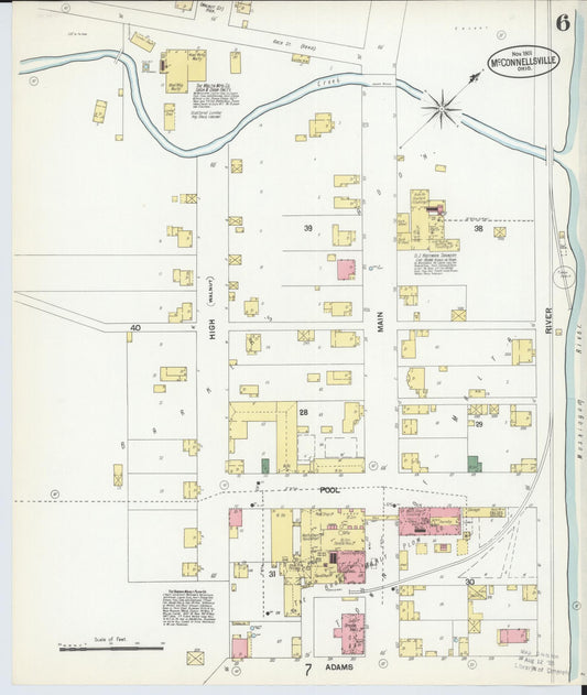 Sanborn Fire Insurance Map from McConnelsville, Morgan County, Ohio (1901), Sheet #0006 - Historic Sanborn Fire Insurance Map Print, vintage old map wall art, antique decor, genealogy gift, Ohio Ohio map