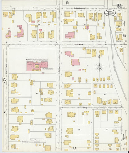 Sanborn Fire Insurance Map from Jackson, Madison County, Tennessee (1907), Sheet #0021 - Complete Map Set gallery image, historic Sanborn map, vintage wall art, Tennessee Tennessee