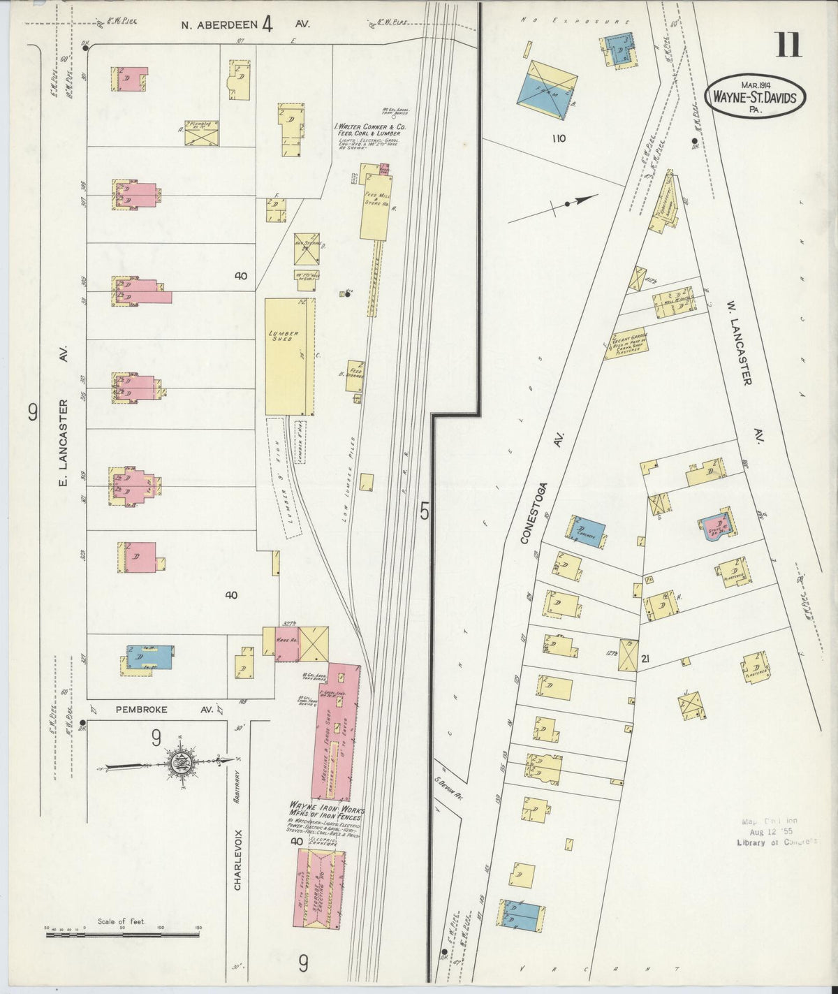 Sanborn Fire Insurance Map from Wayne, Delaware County, Pennsylvania (1914), Sheet #0011 - Historic Sanborn Fire Insurance Map Print, vintage old map wall art, antique decor, genealogy gift, Pennsylvania Pennsylvania map