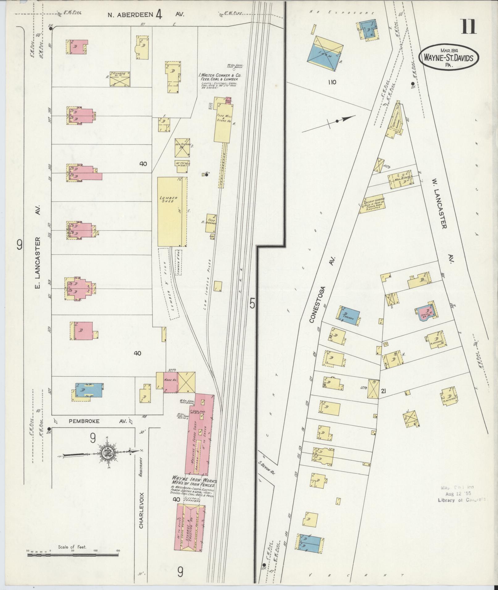Sanborn Fire Insurance Map from Wayne, Delaware County, Pennsylvania (1914), Sheet #0011 - Historic Sanborn Fire Insurance Map Print, vintage old map wall art, antique decor, genealogy gift, Pennsylvania Pennsylvania map