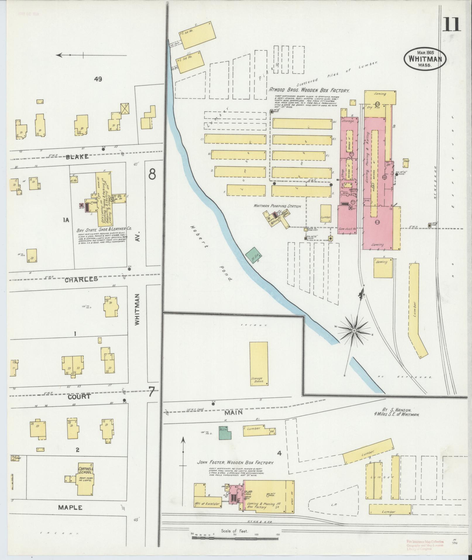 Sanborn Fire Insurance Map from Whitman, Plymouth County, Massachusetts (1905), Sheet #0011 - Complete Map Set gallery image, historic Sanborn map, vintage wall art, Massachusetts Massachusetts