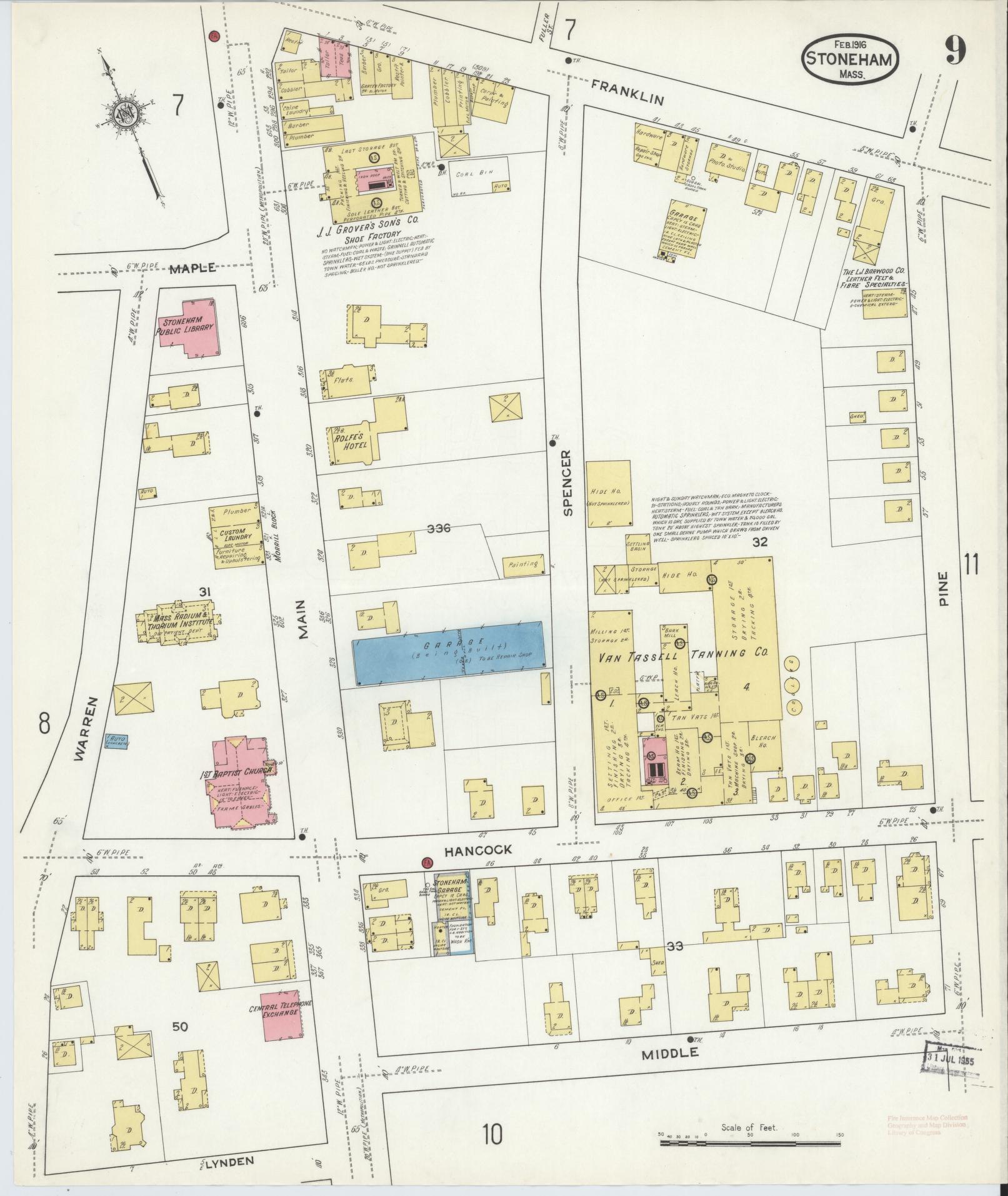 Sanborn Fire Insurance Map from Stoneham, Middlesex County, Massachusetts (1916), Sheet #0009 - Historic Sanborn Fire Insurance Map Print, vintage old map wall art, antique decor, genealogy gift, Massachusetts Massachusetts map