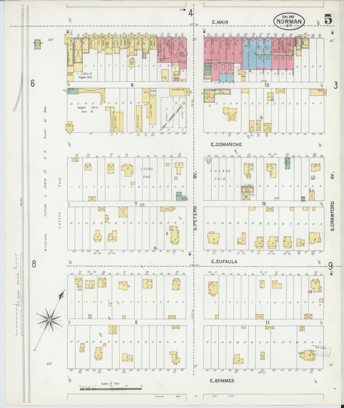 Sanborn Fire Insurance Map from Norman, Cleveland County, Oklahoma (1901), Sheet #0005 - Complete Map Set gallery image, historic Sanborn map, vintage wall art, Oklahoma Oklahoma