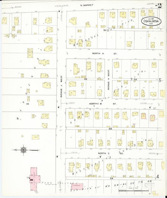 Sanborn Fire Insurance Map from Oskaloosa, Mahaska County, Iowa (1910), Sheet #0002 - Historic Sanborn Fire Insurance Map Print, vintage old map wall art