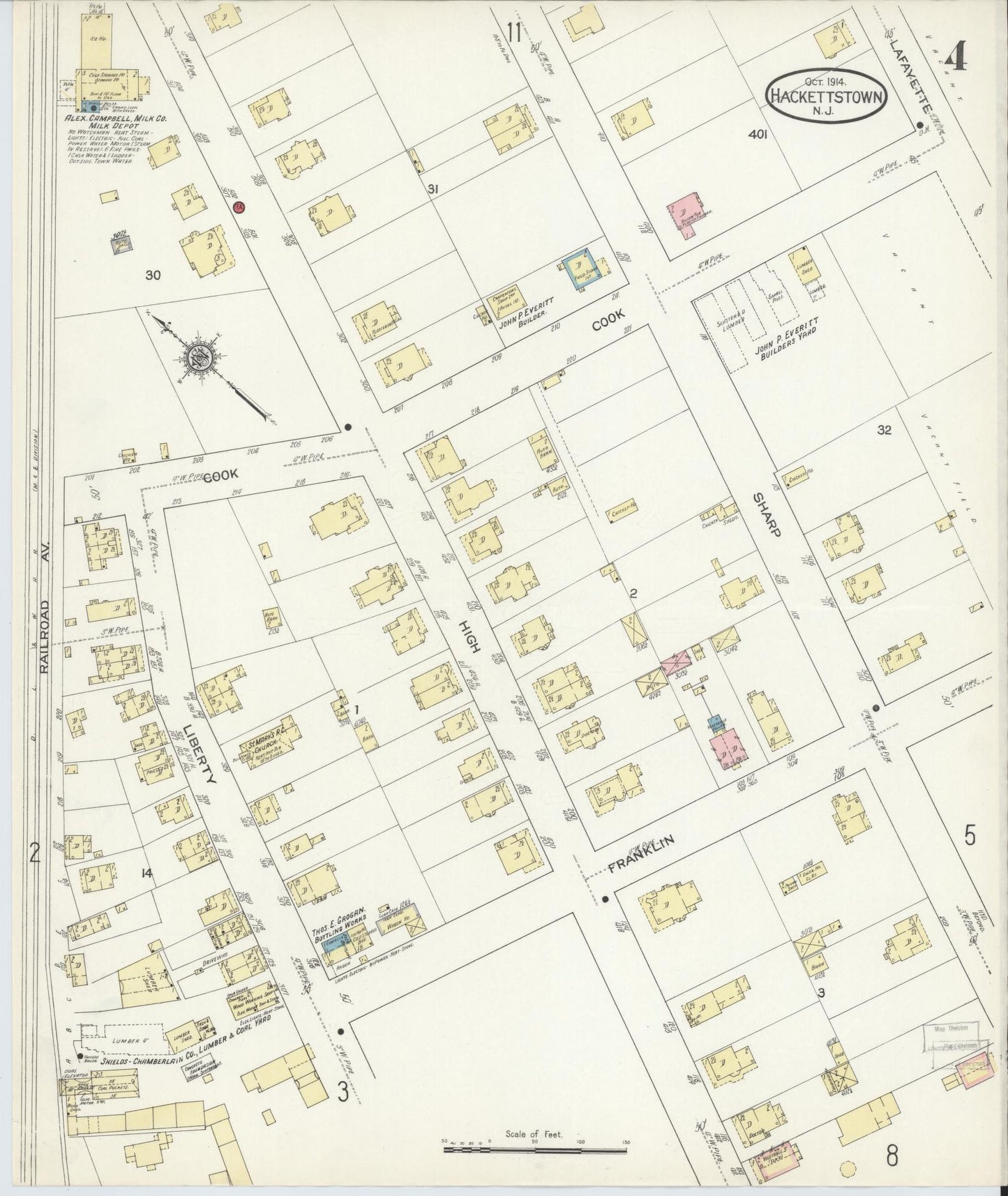 Sanborn Fire Insurance Map from Hackettstown, Warren County, New Jersey (1914), Sheet #0004 - Complete Map Set gallery image, historic Sanborn map, vintage wall art, New Jersey New Jersey