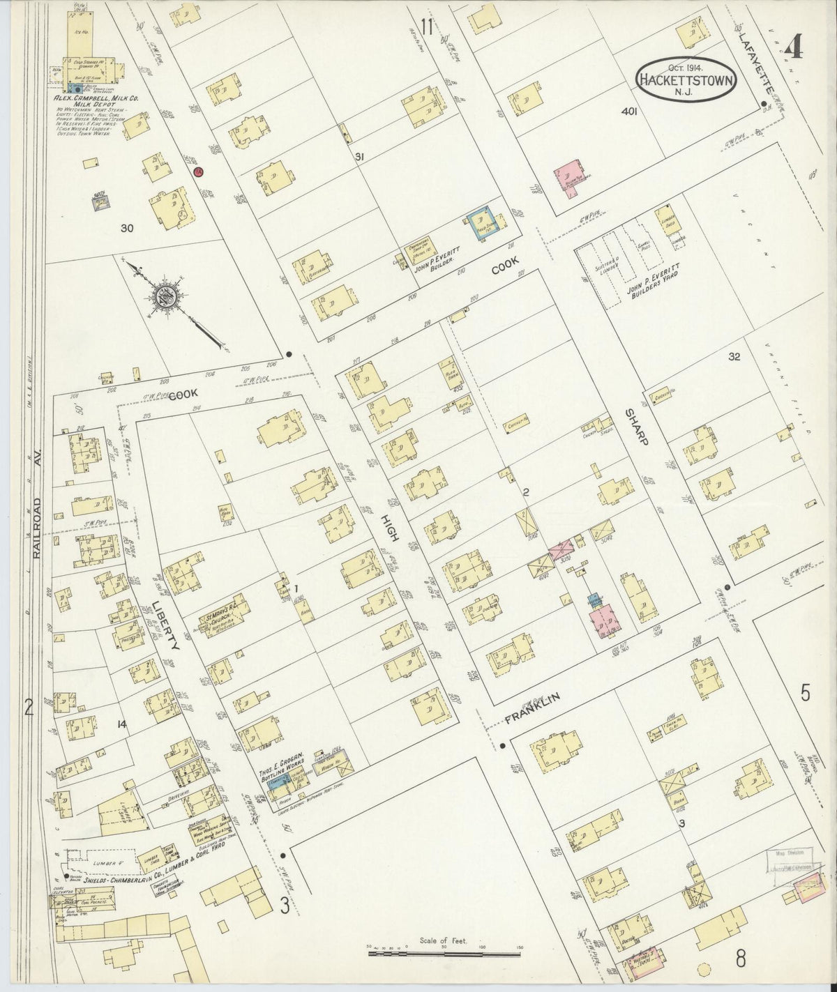 Sanborn Fire Insurance Map from Hackettstown, Warren County, New Jersey (1914), Sheet #0004 - Complete Map Set gallery image, historic Sanborn map, vintage wall art, New Jersey New Jersey