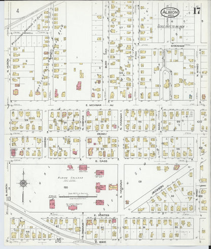 Sanborn Fire Insurance Map from Albion, Calhoun County, Michigan (1918), Sheet #0017 - Historic Sanborn Fire Insurance Map Print, vintage old map wall art, antique decor, genealogy gift, Michigan Michigan map