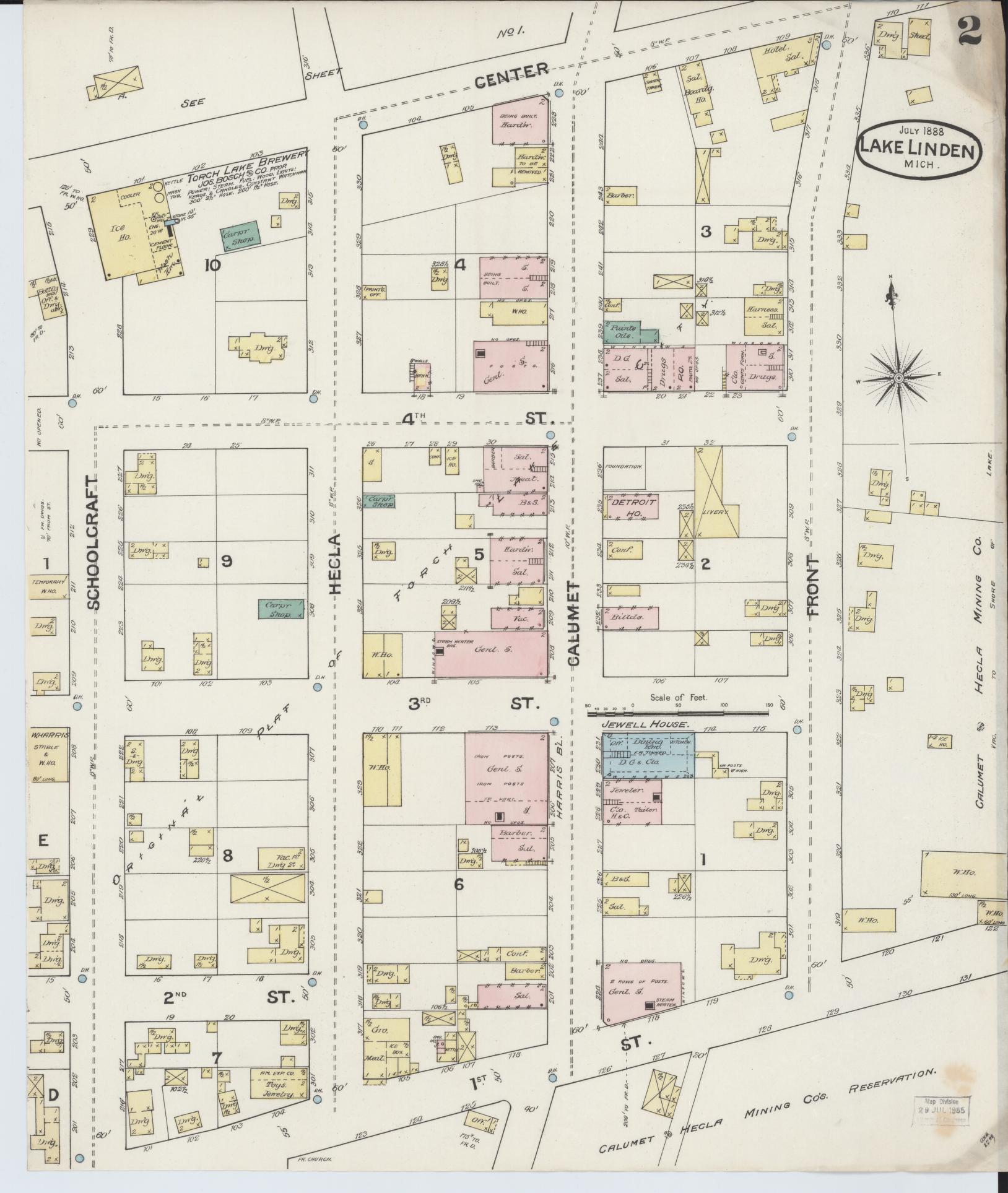Sanborn Fire Insurance Map from Lake Linden, Houghton County, Michigan (1888), Sheet #0002 - Complete Map Set gallery image, historic Sanborn map, vintage wall art, Michigan Michigan