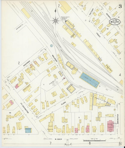 Sanborn Fire Insurance Map from Malone, Franklin County, New York (1908), Sheet #0003 - Complete Map Set gallery image, historic Sanborn map, vintage wall art, New York New York