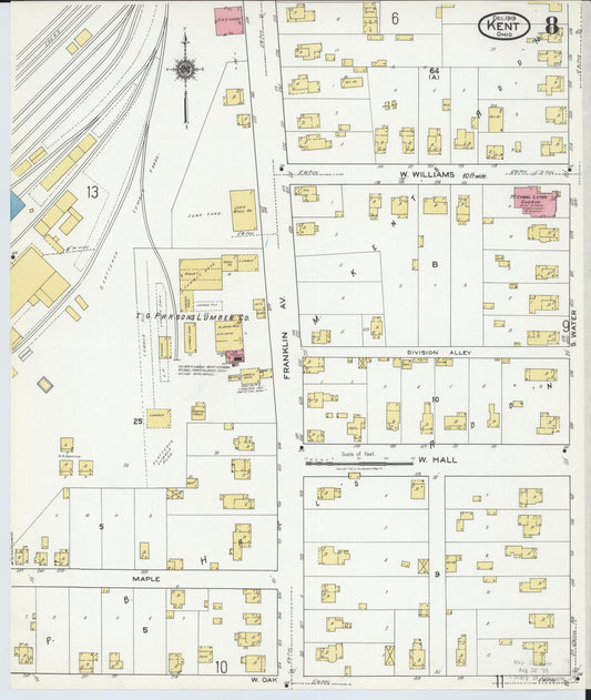 Sanborn Fire Insurance Map from Kent, Portage County, Ohio (1919), Sheet #0008 - Historic Sanborn Fire Insurance Map Print, vintage old map wall art, antique decor, genealogy gift, Ohio Ohio map