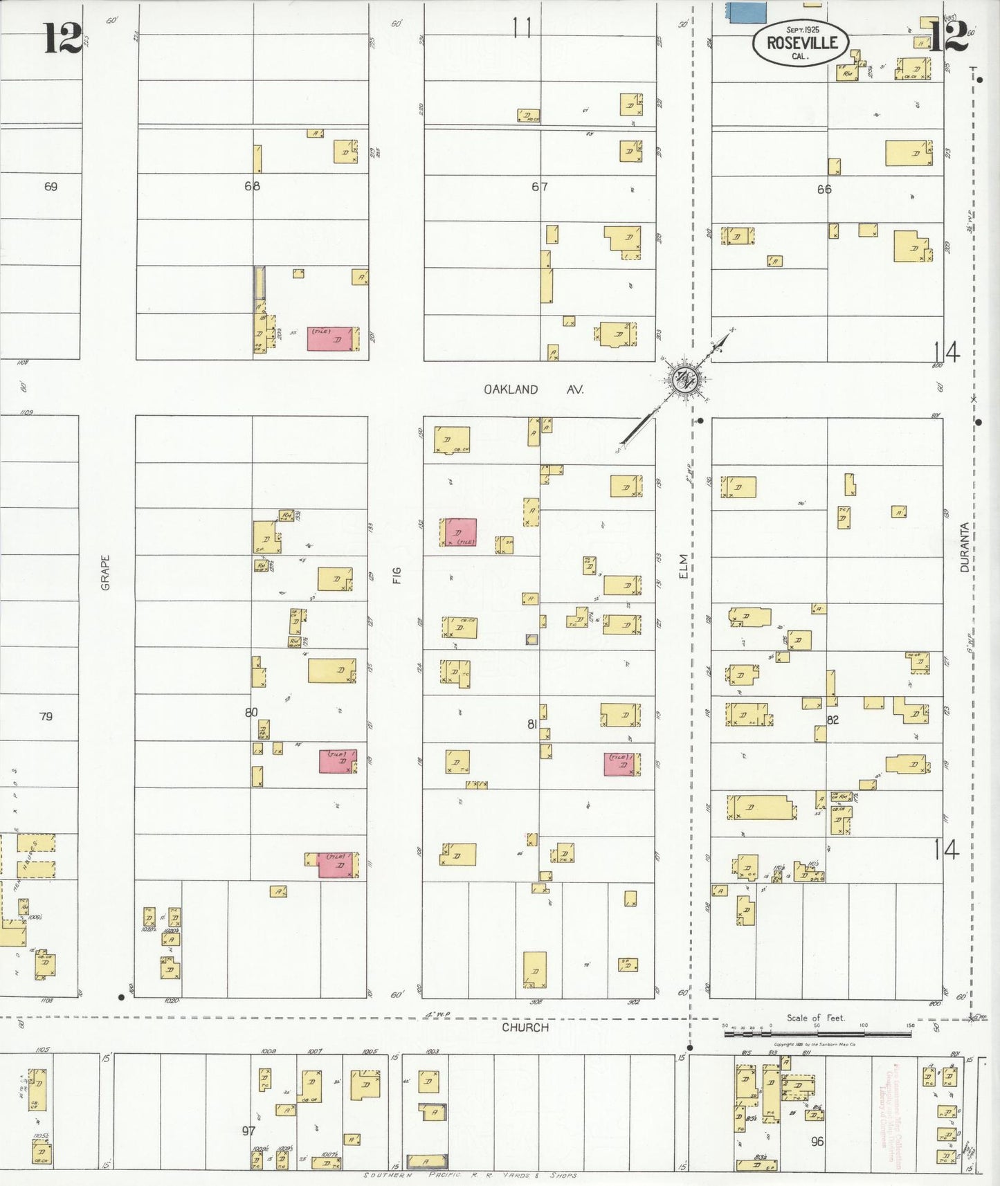 Sanborn Fire Insurance Map from Roseville, Placer County, California (1925), Sheet #0012 - Complete Map Set gallery image, historic Sanborn map, vintage wall art, California California