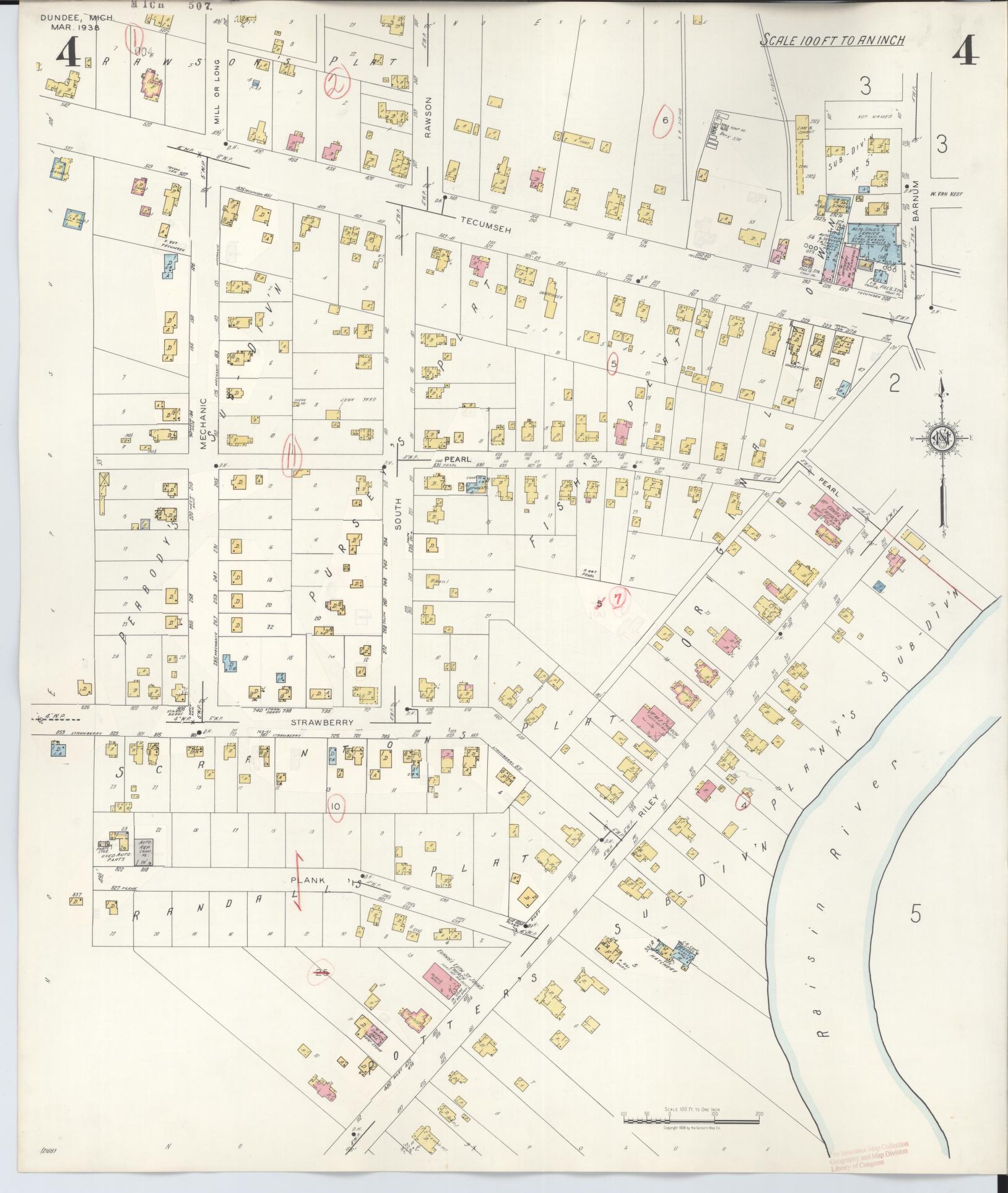 Sanborn Fire Insurance Map from Dundee, Monroe County, Michigan (1949), Sheet #0004 - Historic Sanborn Fire Insurance Map Print, vintage old map wall art, antique decor, genealogy gift, Michigan Michigan map