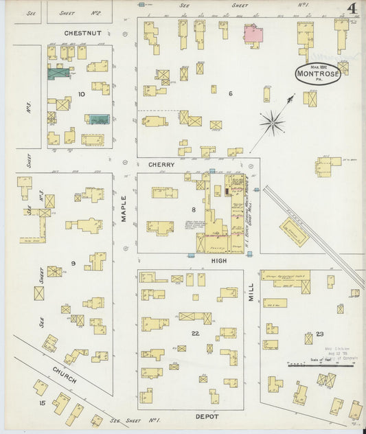 Sanborn Fire Insurance Map from Montrose, Susquehanna County, Pennsylvania (1892), Sheet #0004 - Historic Sanborn Fire Insurance Map Print, vintage old map wall art, antique decor, genealogy gift, Pennsylvania Pennsylvania map