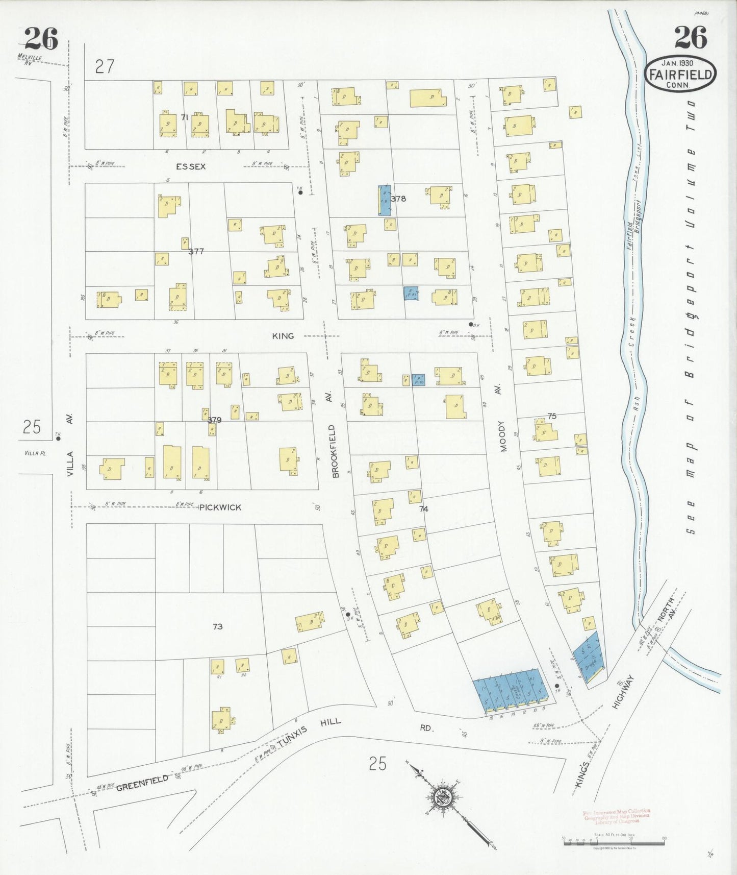 Sanborn Fire Insurance Map from Fairfield, Fairfield County, Connecticut (1930), Sheet #0026 - Complete Map Set gallery image, historic Sanborn map, vintage wall art, Connecticut Connecticut