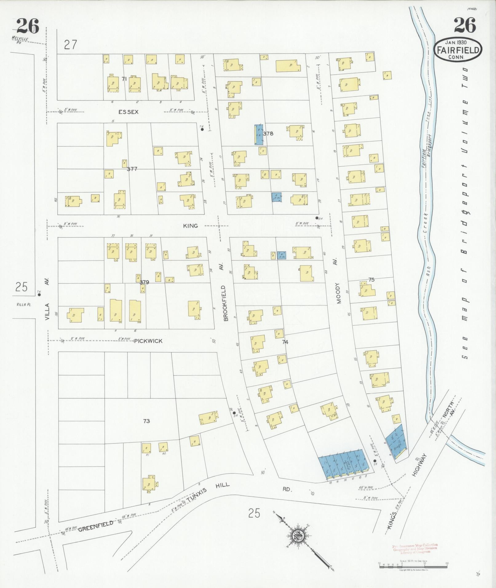 Sanborn Fire Insurance Map from Fairfield, Fairfield County, Connecticut (1930), Sheet #0026 - Complete Map Set gallery image, historic Sanborn map, vintage wall art, Connecticut Connecticut
