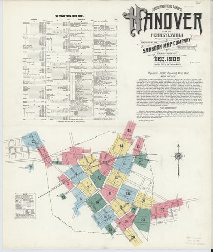 Sanborn Fire Insurance Map from Hanover, York County, Pennsylvania (1909), Sheet #0001 - Historic Sanborn Fire Insurance Map Print, vintage old map wall art, antique decor, genealogy gift, Pennsylvania Pennsylvania map