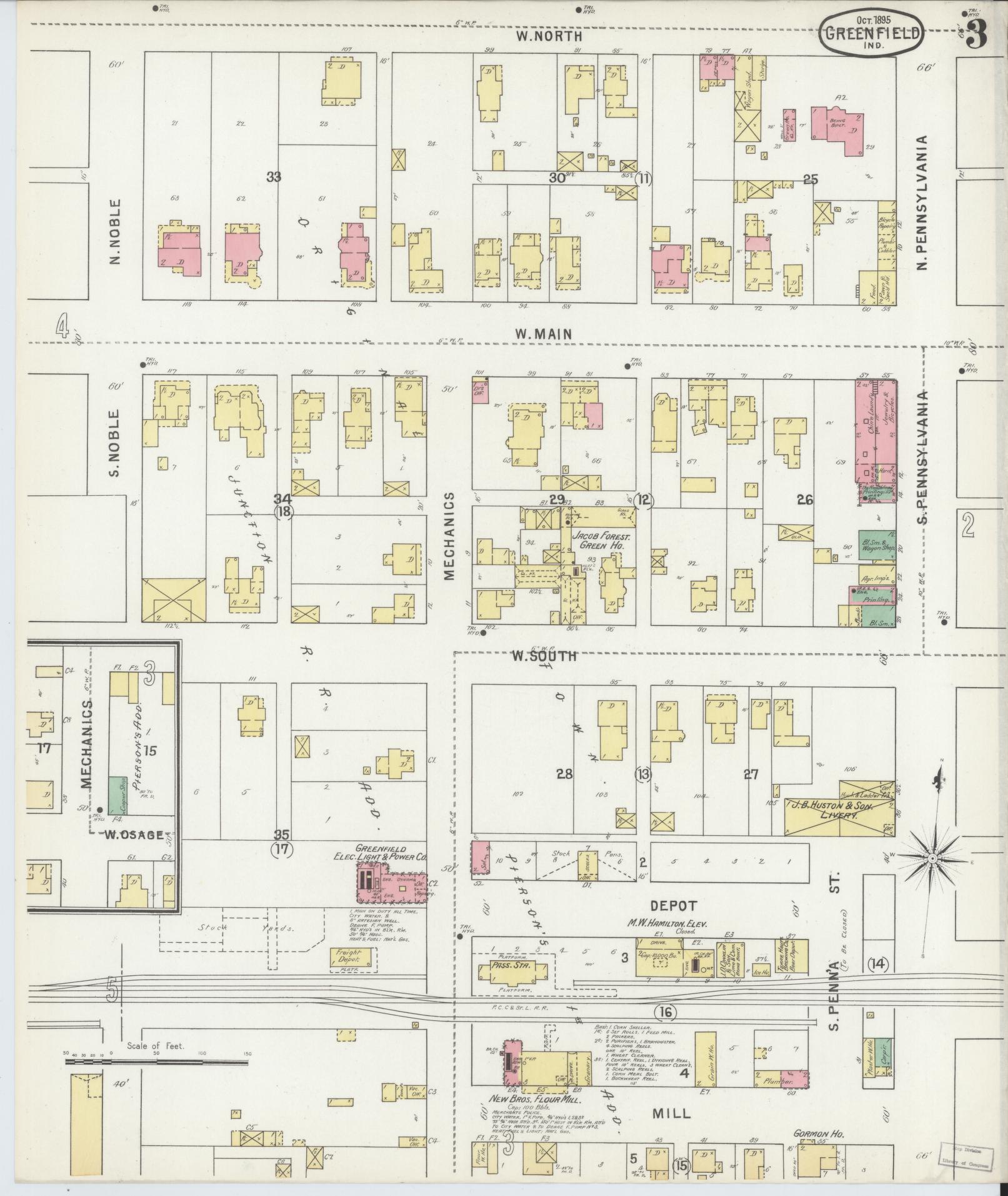 Sanborn Fire Insurance Map from Greenfield, Hancock County, Indiana (1895), Sheet #0003 - Complete Map Set gallery image, historic Sanborn map, vintage wall art, Indiana Indiana