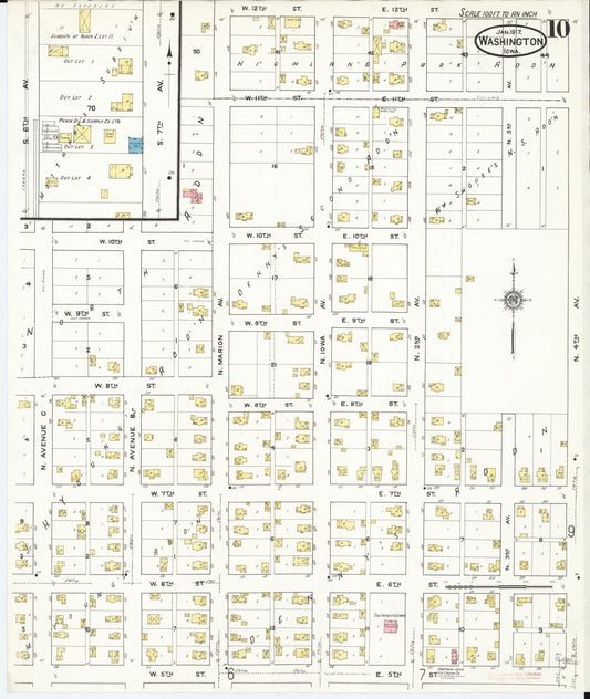 Sanborn Fire Insurance Map from Washington, Washington County, Iowa (1917), Sheet #0010 - Historic Sanborn Fire Insurance Map Print, vintage old map wall art, antique decor, genealogy gift, Sanborn Fire Insurance Map from Washington Washington map