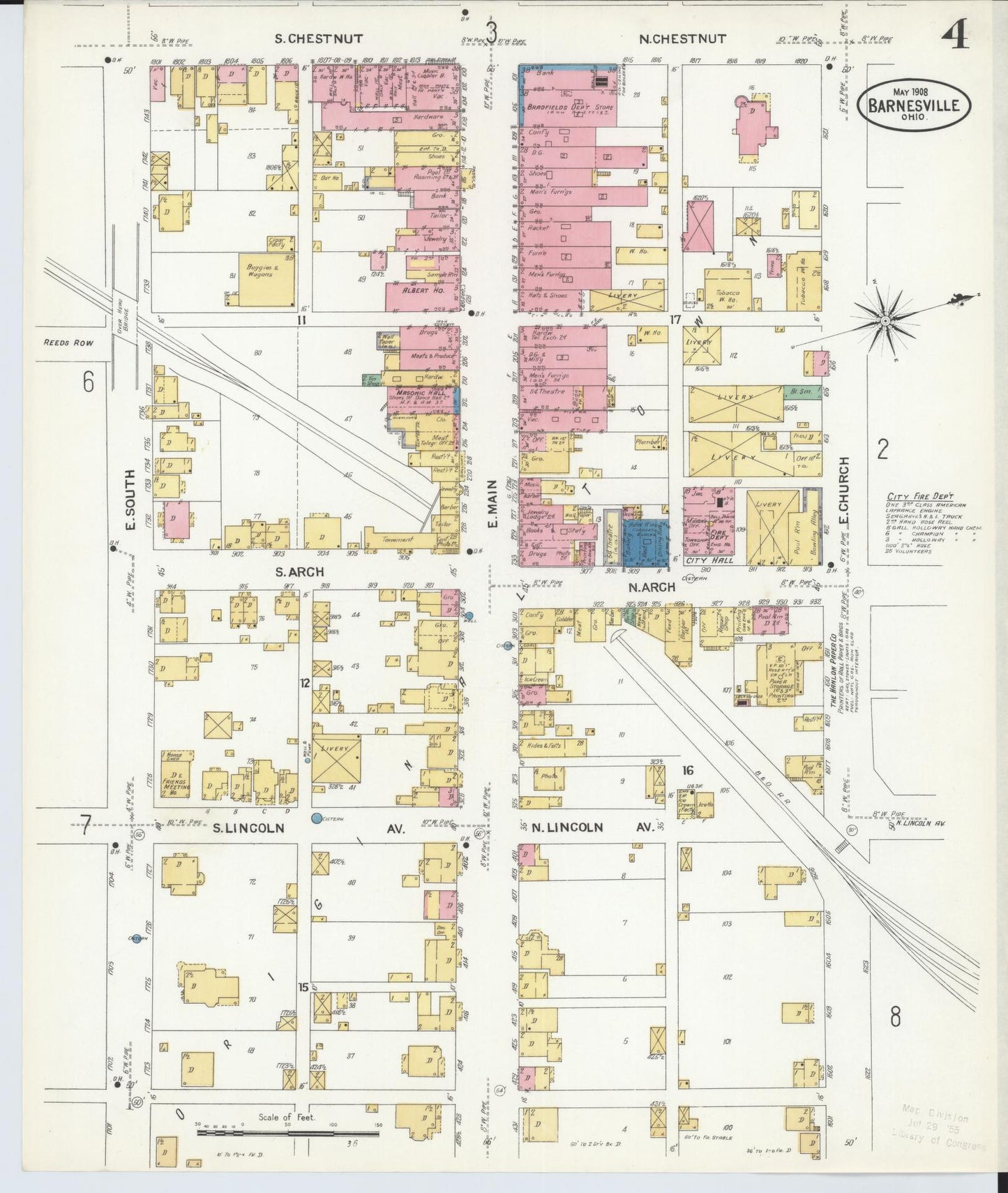 Sanborn Fire Insurance Map from Barnesville, Belmont County, Ohio (1908), Sheet #0004 - Complete Map Set gallery image, historic Sanborn map, vintage wall art, Ohio Ohio