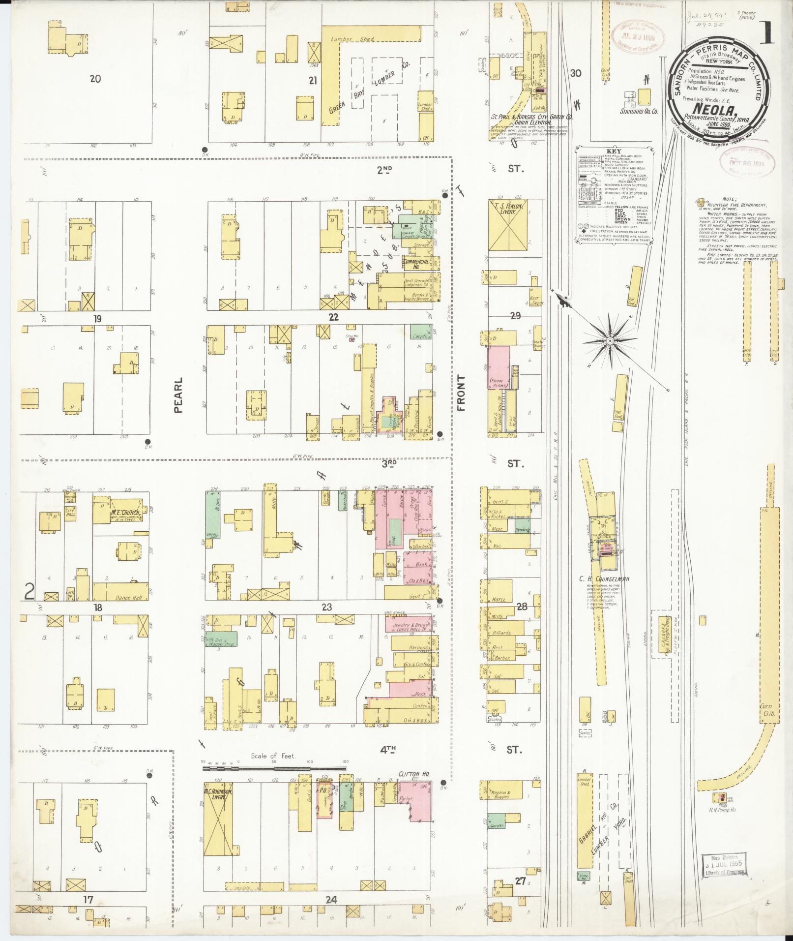 Sanborn Fire Insurance Map from Neola, Pottawattamie County, Iowa (1899), Sheet #0001 - Historic Sanborn Fire Insurance Map Print