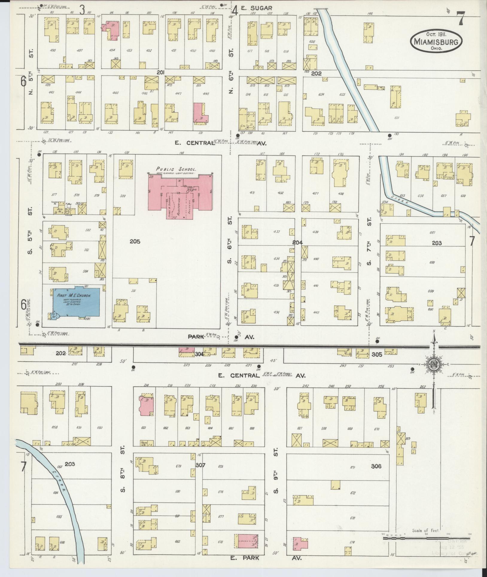 Sanborn Fire Insurance Map from Miamisburg, Montgomery County, Ohio (1911), Sheet #0007 - Historic Sanborn Fire Insurance Map Print, vintage old map wall art, antique decor, genealogy gift, Ohio Ohio map