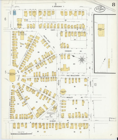 Sanborn Fire Insurance Map from Pitman, Gloucester County, New Jersey (1908), Sheet #0008 - Complete Map Set gallery image, historic Sanborn map, vintage wall art, New Jersey New Jersey