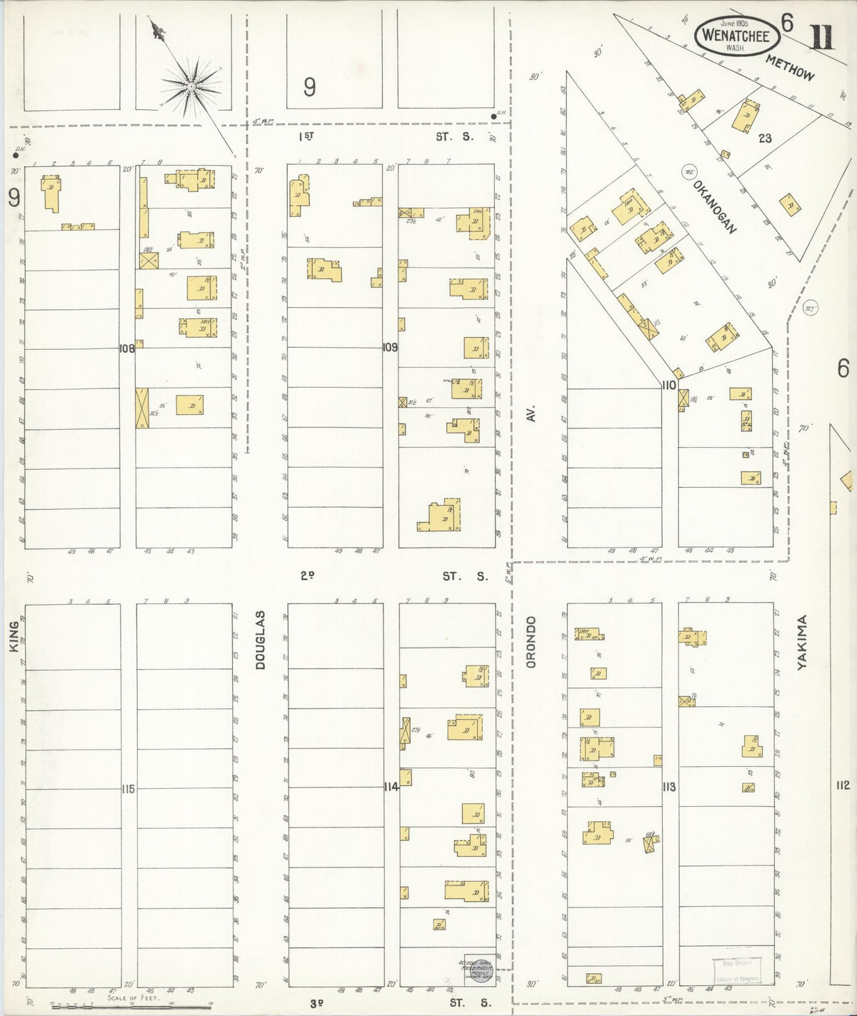 Sanborn Fire Insurance Map from Wenatchee, Chelan County, Washington (1905), Sheet #0011 - Historic Sanborn Fire Insurance Map Print, vintage old map wall art, antique decor, genealogy gift, Washington Washington map