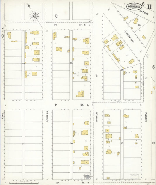 Sanborn Fire Insurance Map from Wenatchee, Chelan County, Washington (1905), Sheet #0011 - Historic Sanborn Fire Insurance Map Print, vintage old map wall art, antique decor, genealogy gift, Washington Washington map