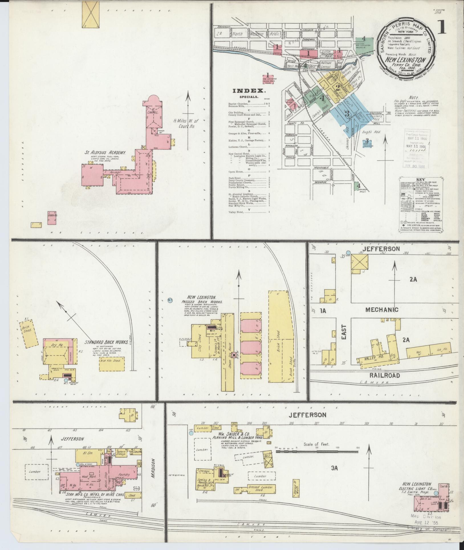 Sanborn Fire Insurance Map from New Lexington, Perry County, Ohio (1900), Sheet #0001 - Complete Map Set gallery image, historic Sanborn map, vintage wall art, Ohio Ohio