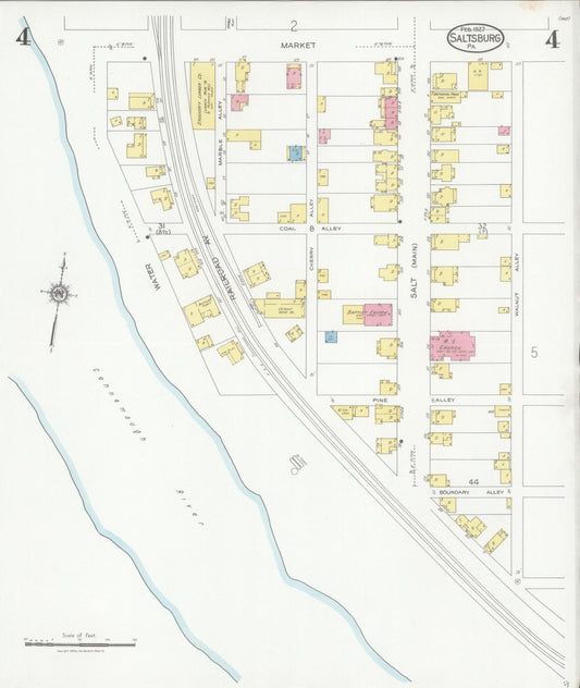 Sanborn Fire Insurance Map from Saltsburg, Indiana County, Pennsylvania (1927), Sheet #0004 - Historic Sanborn Fire Insurance Map Print, vintage old map wall art, antique decor, genealogy gift, Saltsburg Indiana map