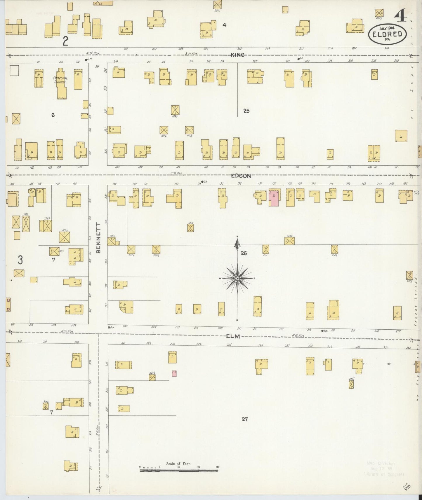 Sanborn Fire Insurance Map from Eldred, McKean County, Pennsylvania (1904), Sheet #0004 - Historic Sanborn Fire Insurance Map Print, vintage old map wall art, antique decor, genealogy gift, Pennsylvania Pennsylvania map
