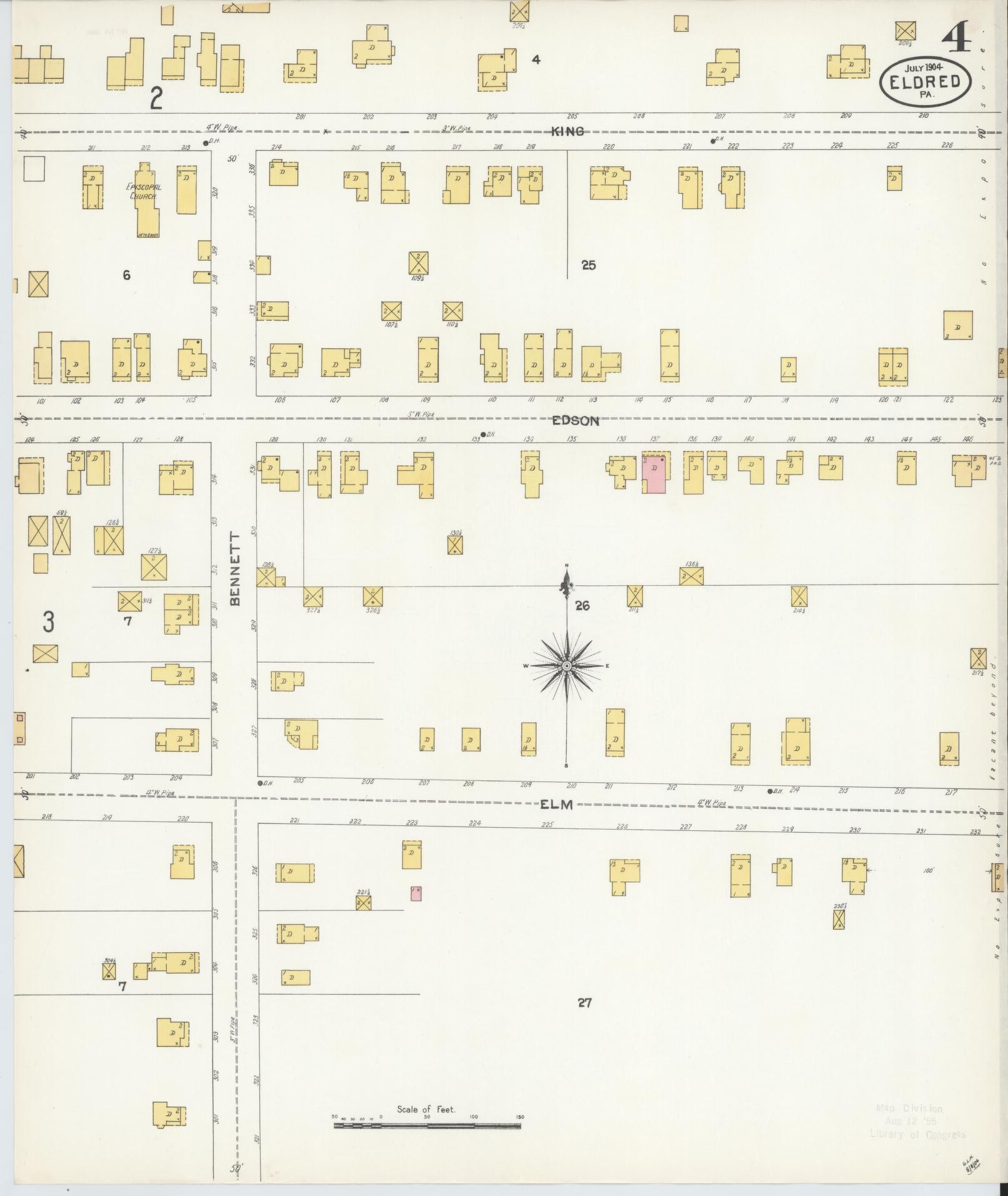 Sanborn Fire Insurance Map from Eldred, McKean County, Pennsylvania (1904), Sheet #0004 - Historic Sanborn Fire Insurance Map Print, vintage old map wall art, antique decor, genealogy gift, Pennsylvania Pennsylvania map
